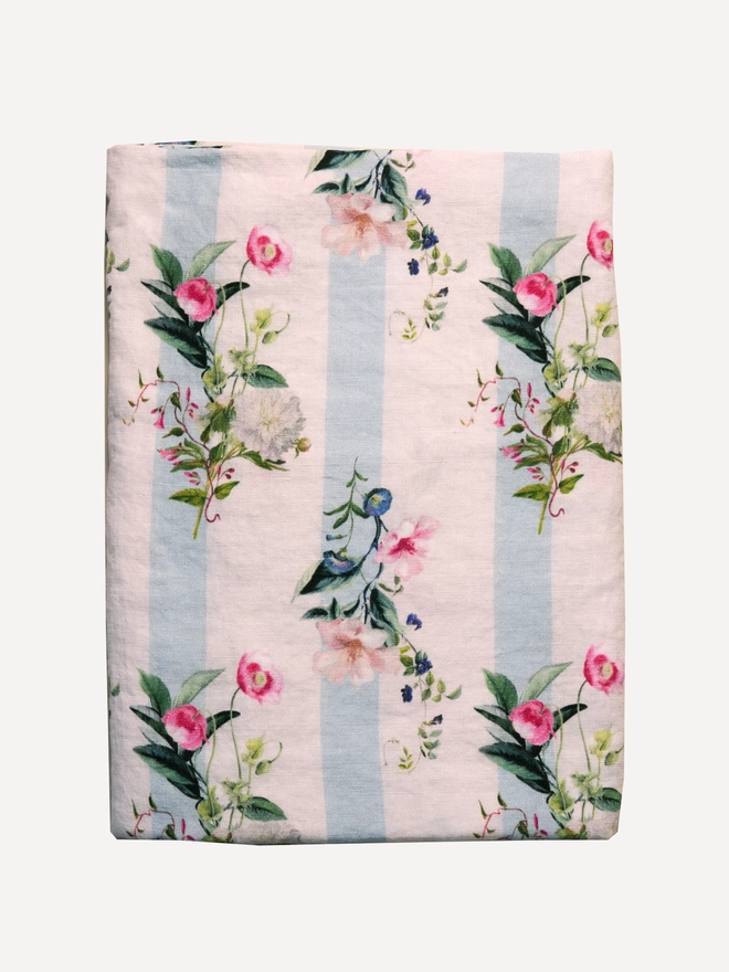 Floral Stripe Linen Tablecloth