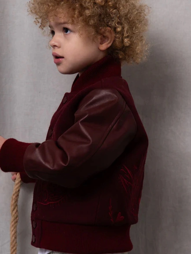 Wild & Free Wool & Leather Maroon Jacket 