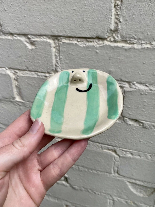 green stripe trinket tray