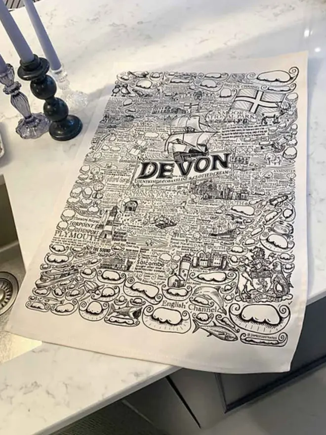 Devon Print Tea Towel Out