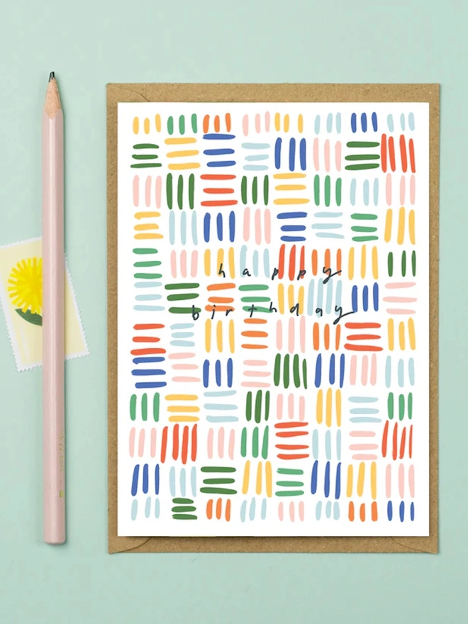 'Happy Birthday' Multi Coloured Stripes Card