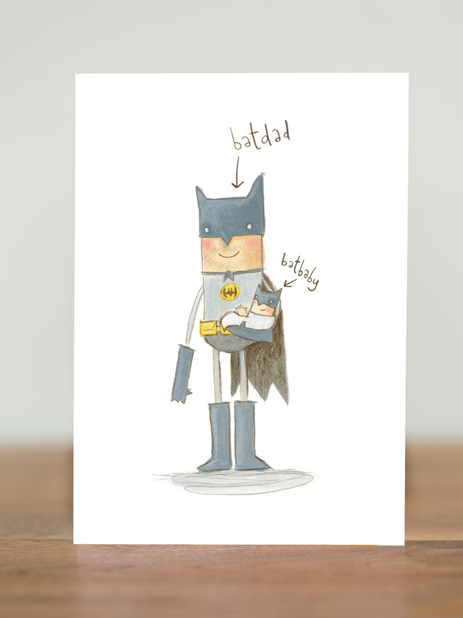 fathers day card for batman and superhero fans. Also a great new baby or birthday card for a dad.