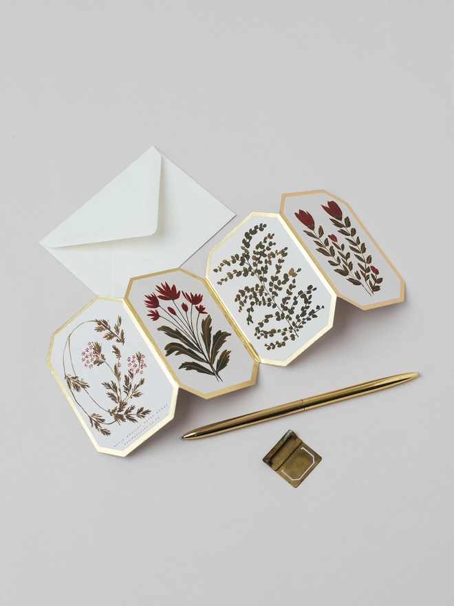 Red Botanical Mini Concertina Greeting Card