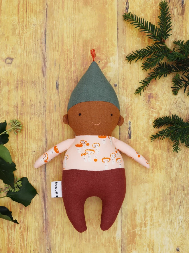 brown skin gnome fabric doll 