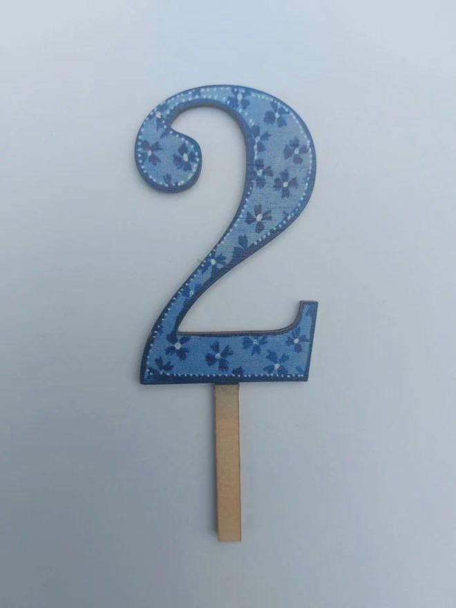 Number 2 Wooden Cake Topper