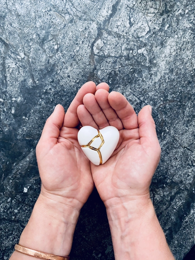 White Porcelain Kintsugi Heart Amulet