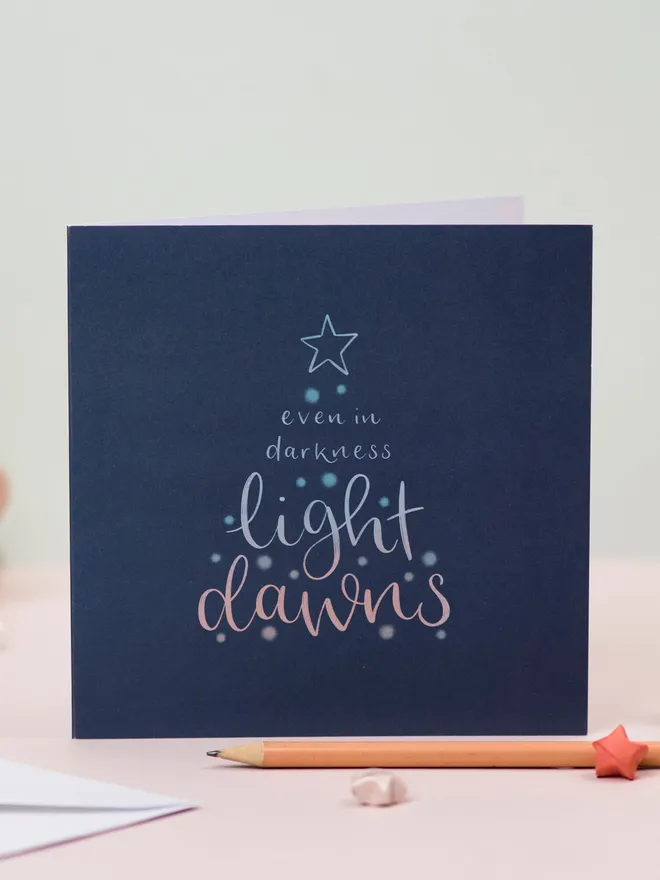 light dawns navy christmas tree card