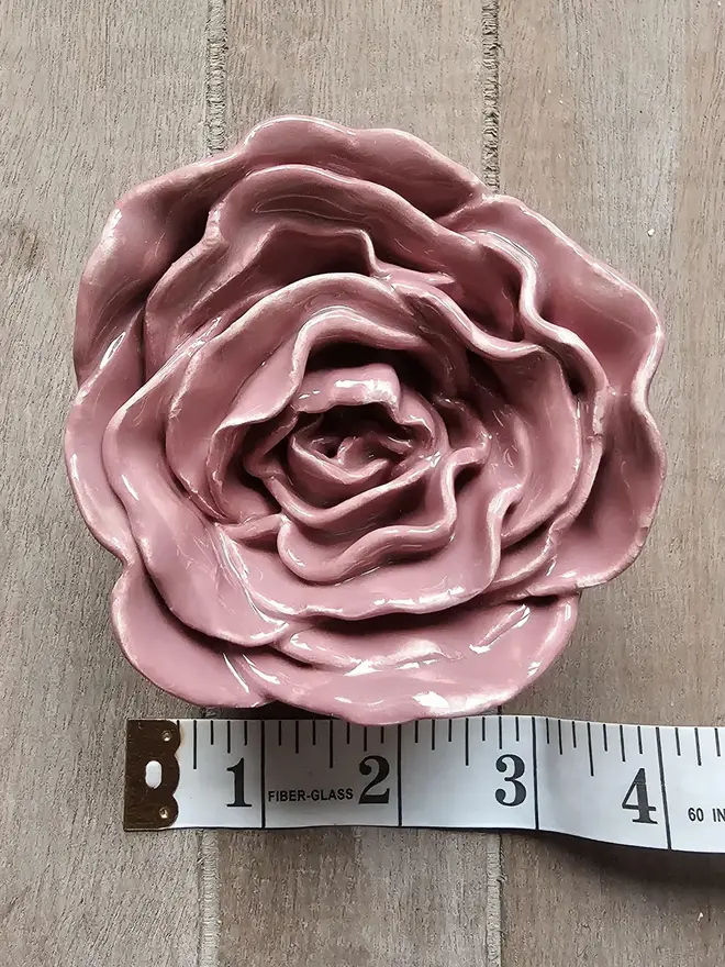 dusty dusky pink ceramic peony rose flower for wall art decor pottery gift for ceramic lovers