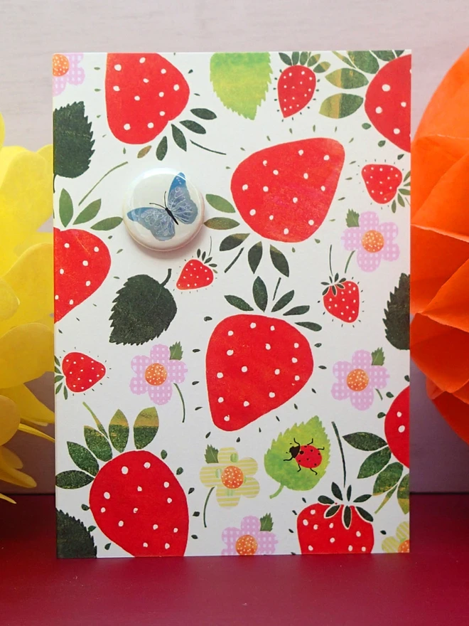 colourful strawberries on a greeting card for mums