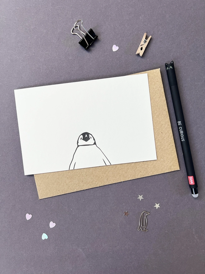 blank letterpress penguin correspondence card