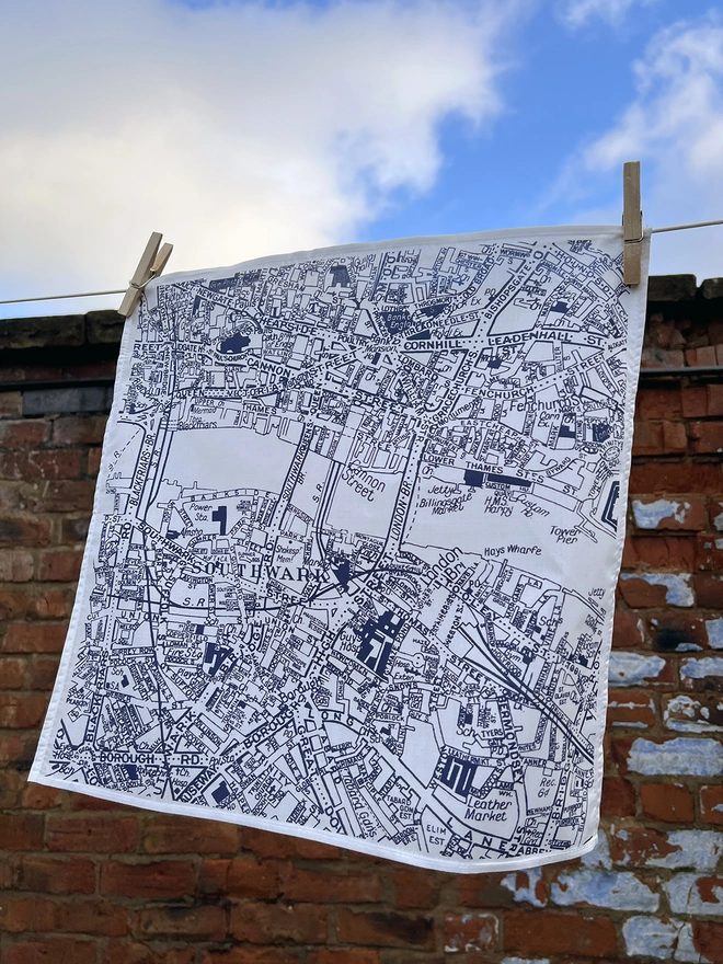 Mr.PS London Bridge Map Handkerchief hanging on a washing line