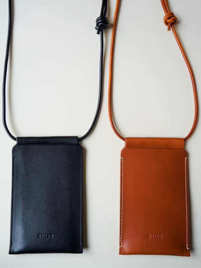 Handmade leather phone carrier 