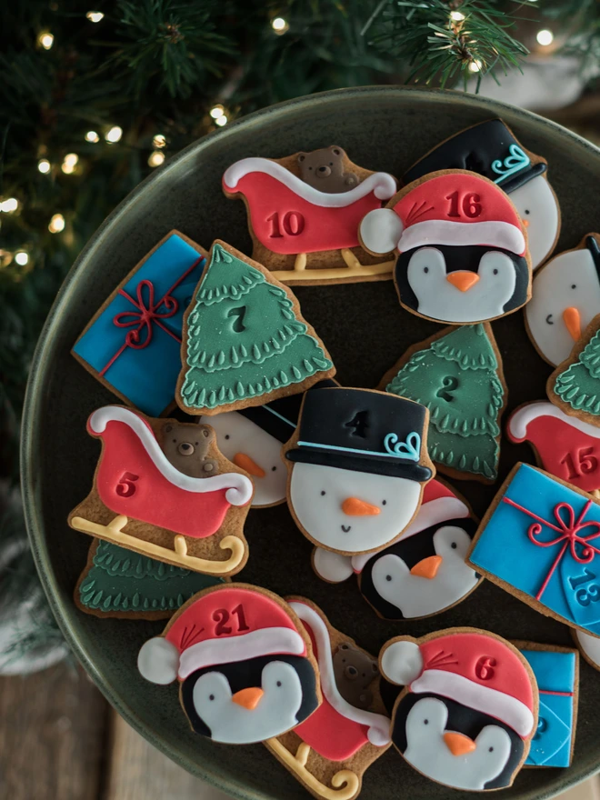 Personalised Christmas Advent Calendar Biscuit Jar. Festive biscuits in a clip top jar with a personalised label