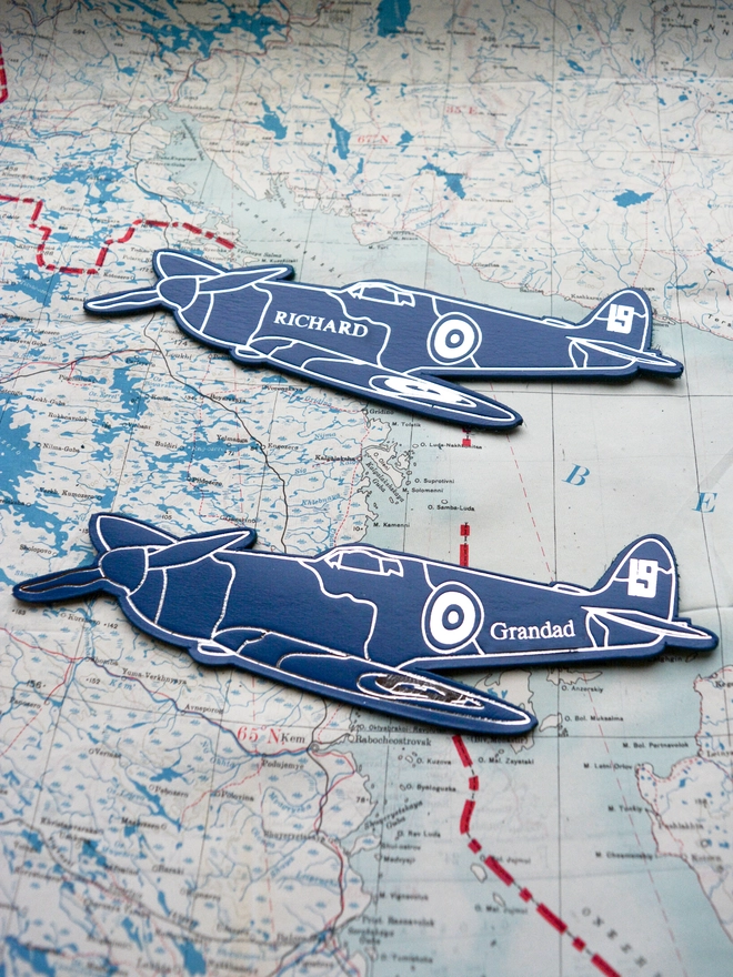 natthakur blue and silver personalised leather spitfire bookmark