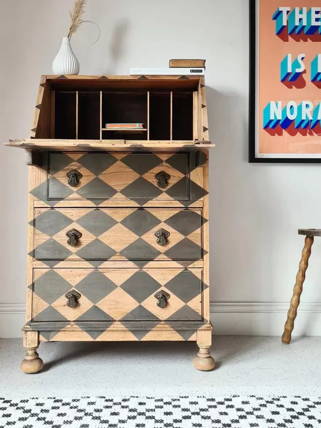 Upcycled harlequin desk bureau by Chloe Kempster