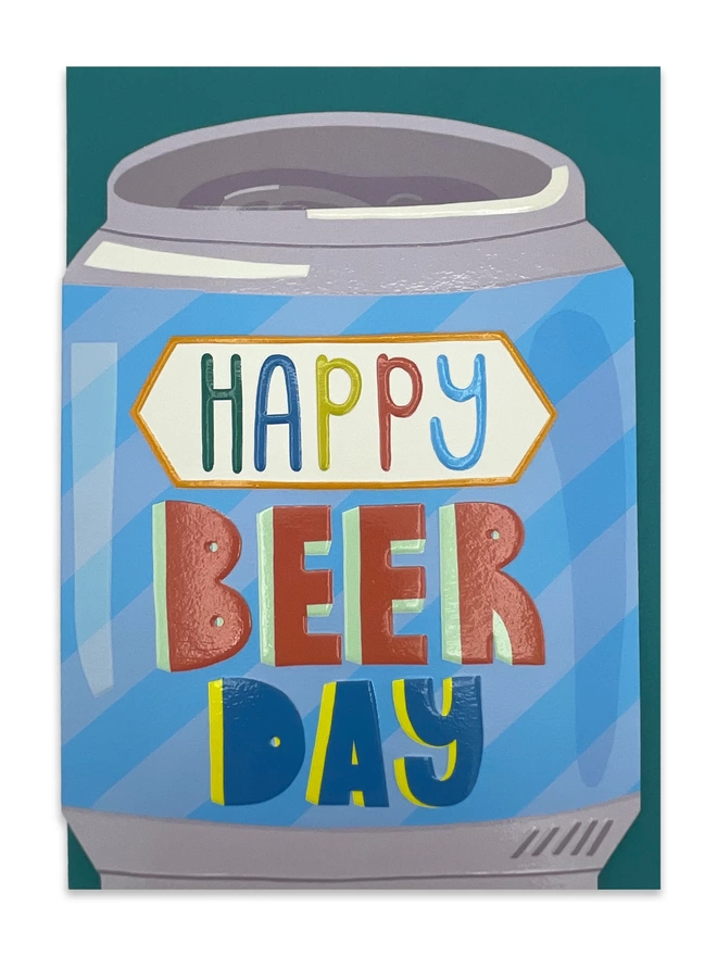 The vibrant Raspberry Blossom ‘Happy Beer Day’ card sits on a teal envelope