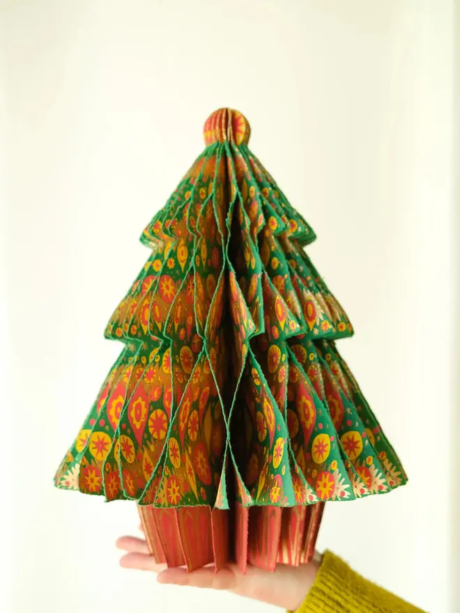 Christmas tree honeycomb, greens, reds and yellow colours 