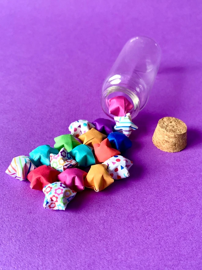 Handmade Origami Rainbow Lucky Stars In Mini Glass Bottle