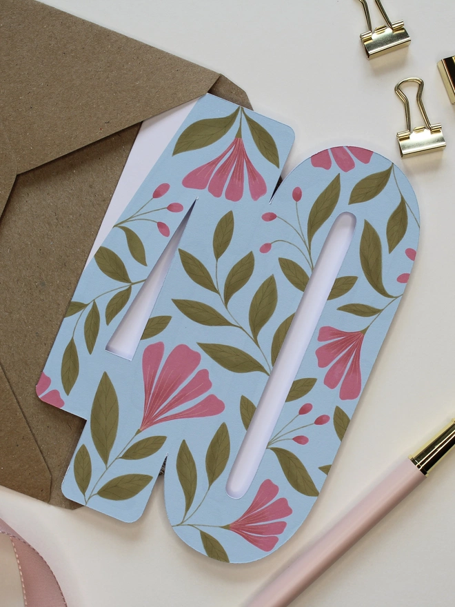 floral 40th birthday card. blue and pink floral card shaped like 40.