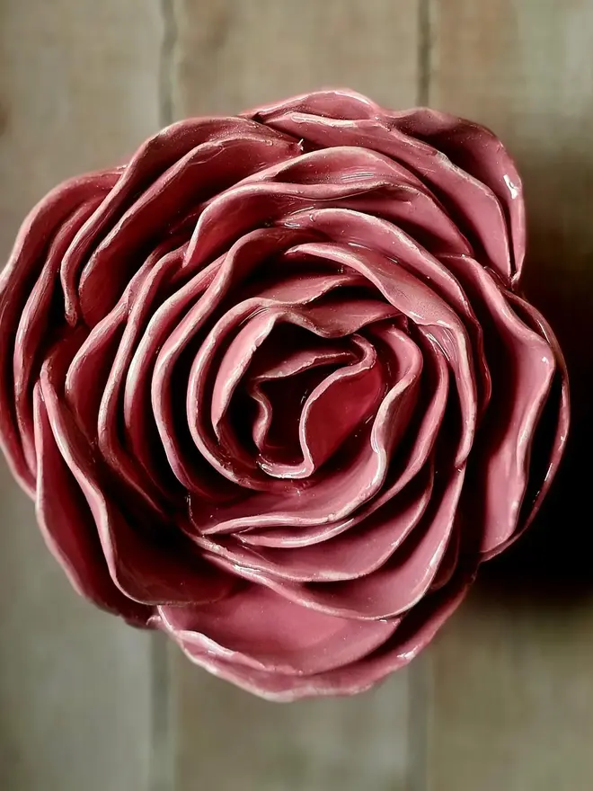 dusty dusky pink ceramic peony rose flower for wall art decor pottery gift for ceramic lovers 