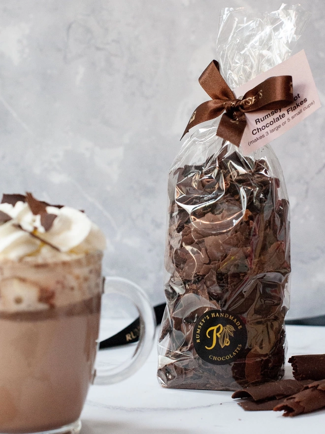 Rumsey's hot chocolate flakes bag
