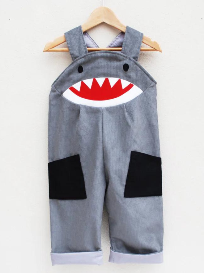 kids' shark dungarees front