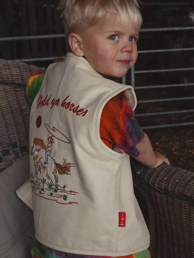 'Hold Ya Horses' Cream Leather Vest
