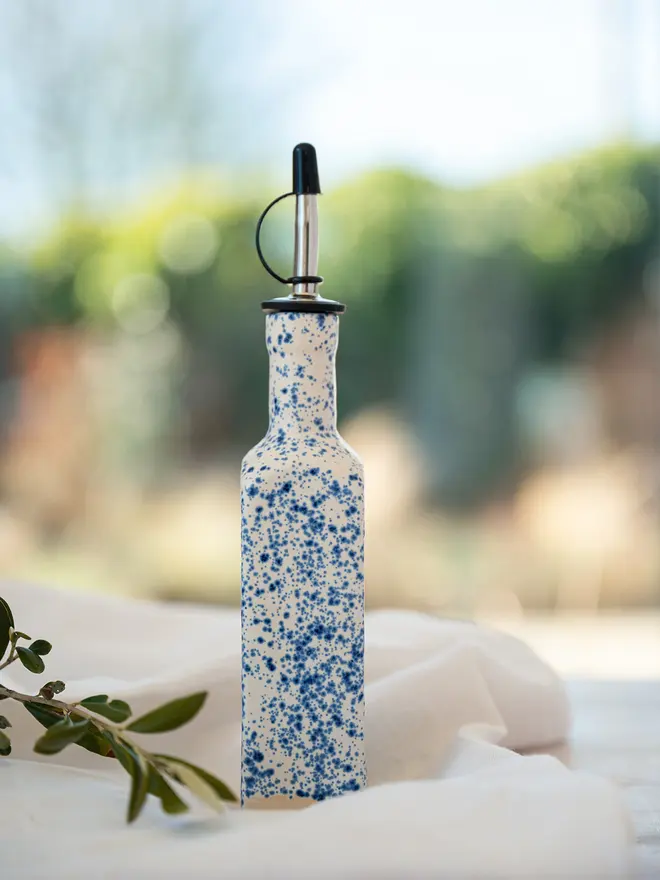 olive oil bottle. pourer bottle, ceramic oil bottle, jenny hopps pottery