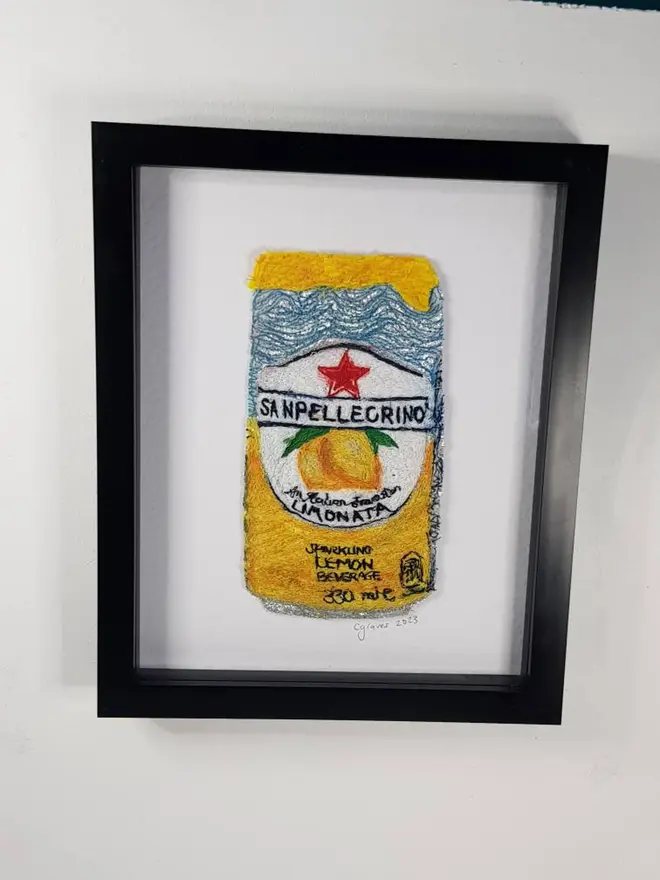 San Pellingrino Limonata Lemonade Can Embroidery Wall Art