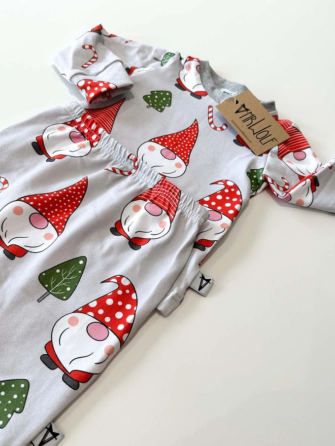 Baby and toddler lounge set in a cute Christmas gnomes print