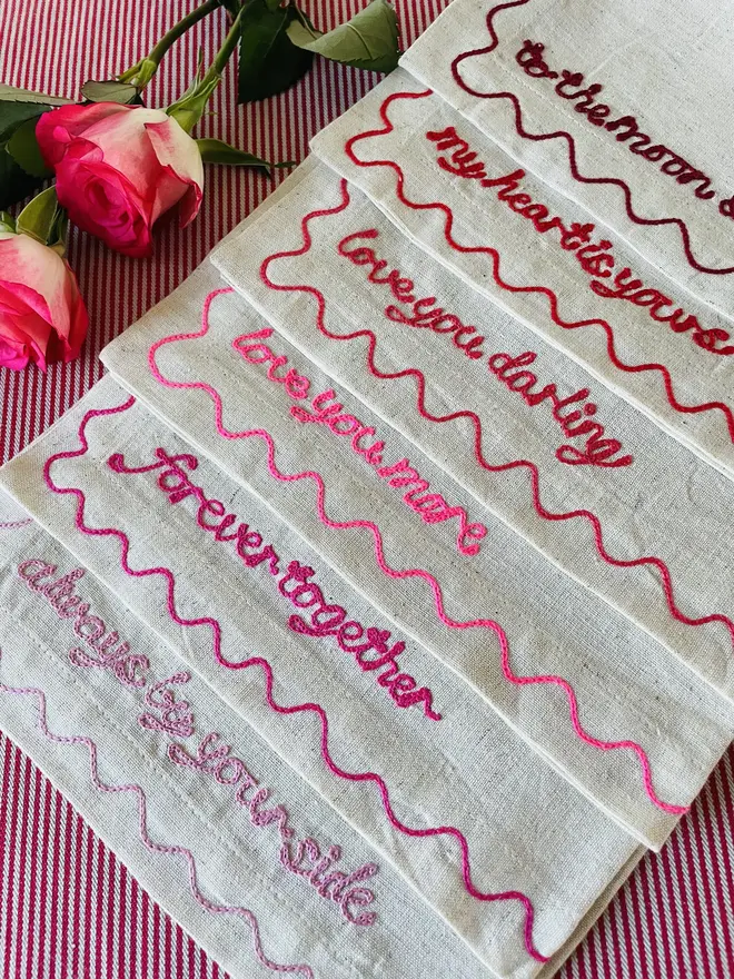 Individual Embroidered Valentines Napkins