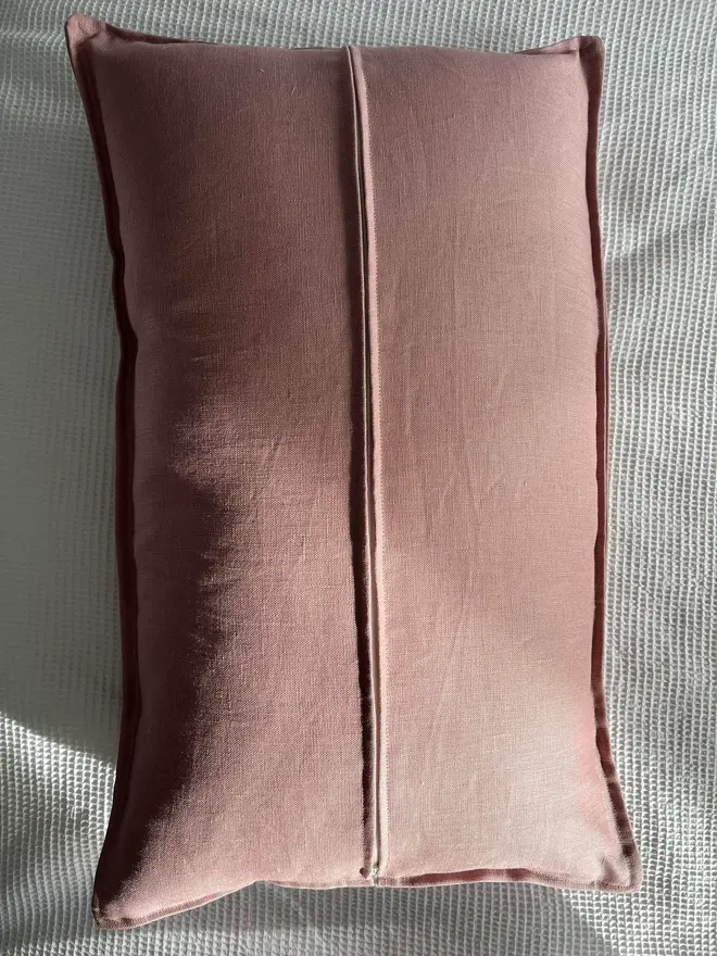 Personalised Handmade Embroidered Linen Cushion, pale pink cushion with personalised message. 