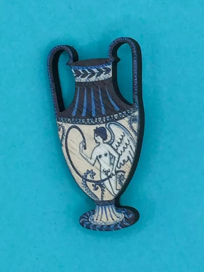 Ancient Greek Pot Wooden Brooch