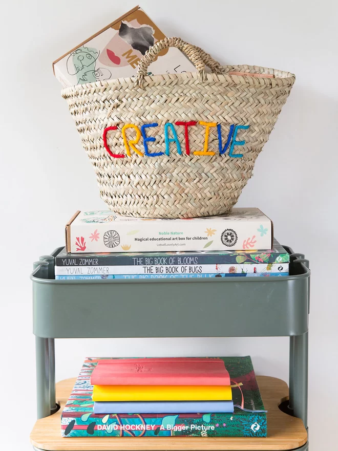 LoLA Large creative basket with colourful embroidery great storage for a beautiful home