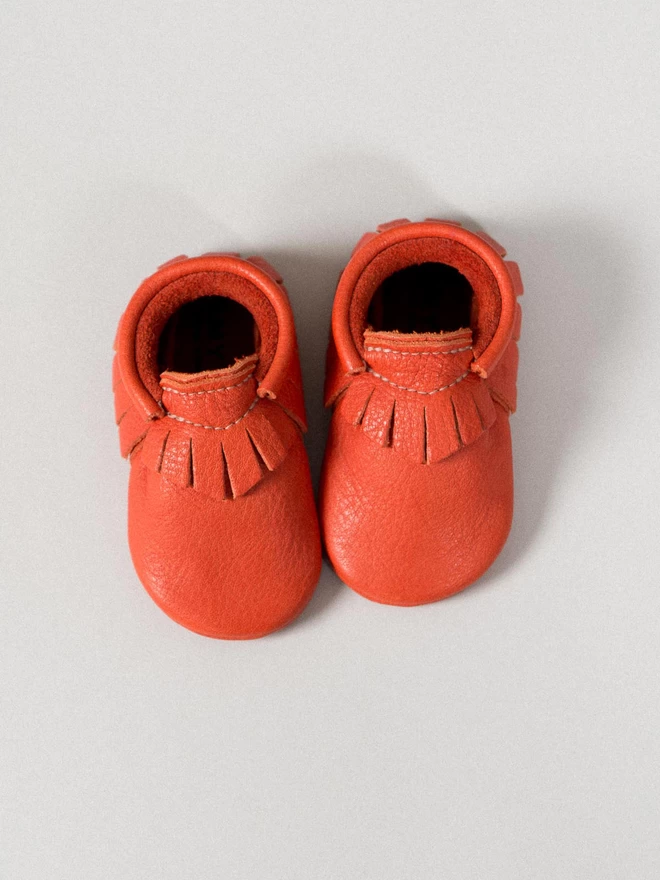 Tomato Red Handmade Leather Baby Moccasins