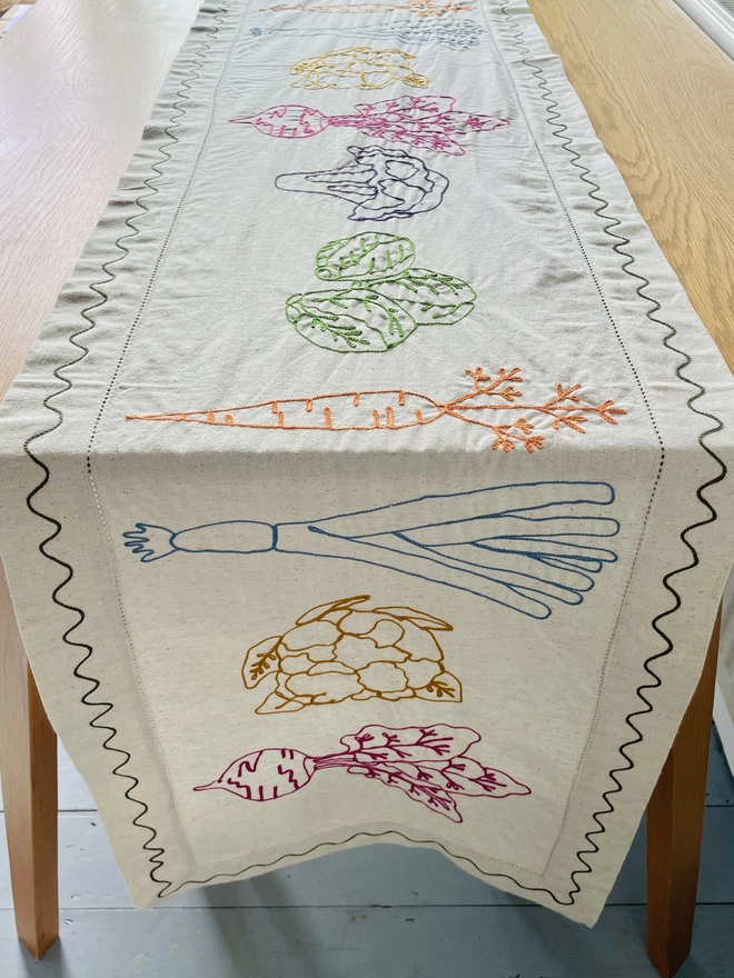 Embroidered Vegetable Linen Table Runner