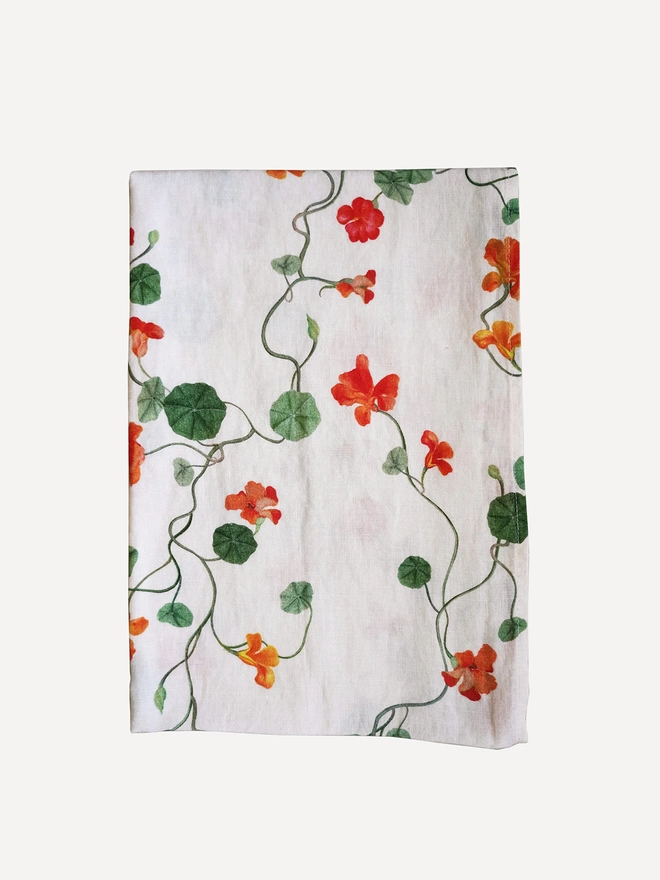 LINEN TABLE RUNNER PRINTED WITH NASTURTIUMS