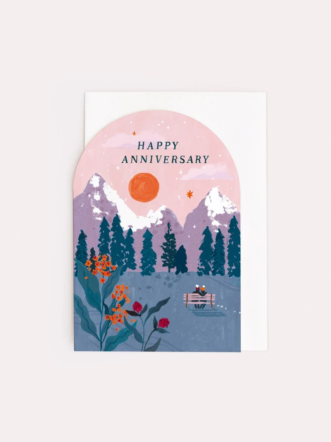 Anniversary Sunset Card shown with its white envelope