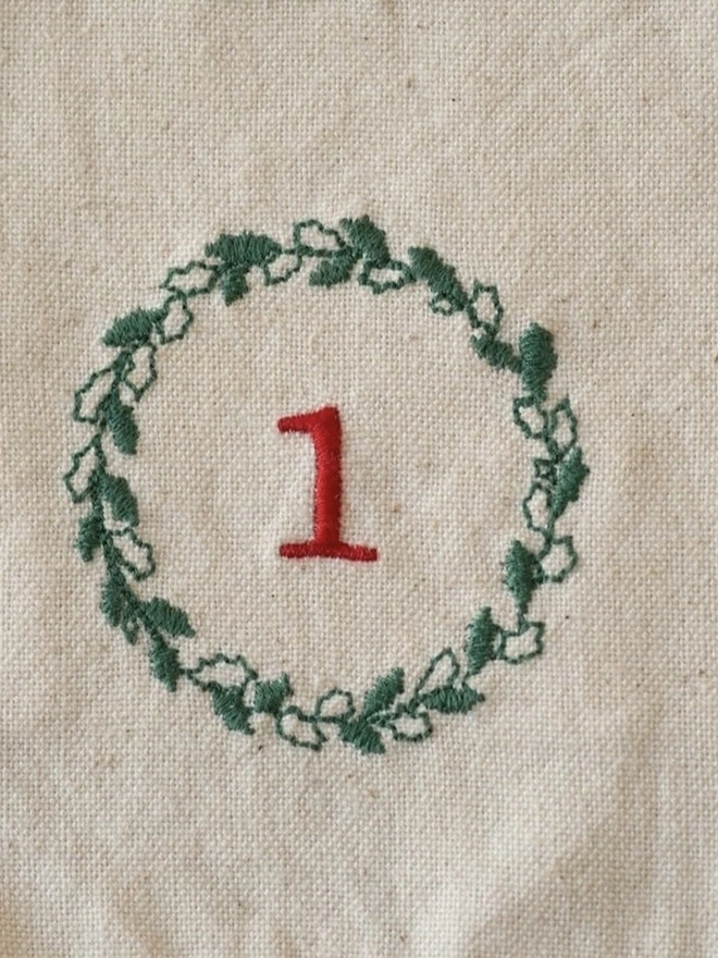 Embroidered Holly Red & Green 'Dorte' Fabric Advent Calendar