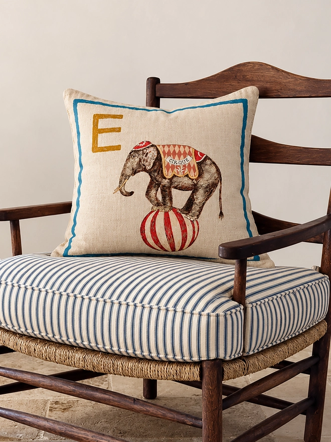 E for elephant cushion cover on chair