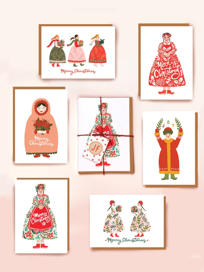 Folk Lady Christmas Card Pack