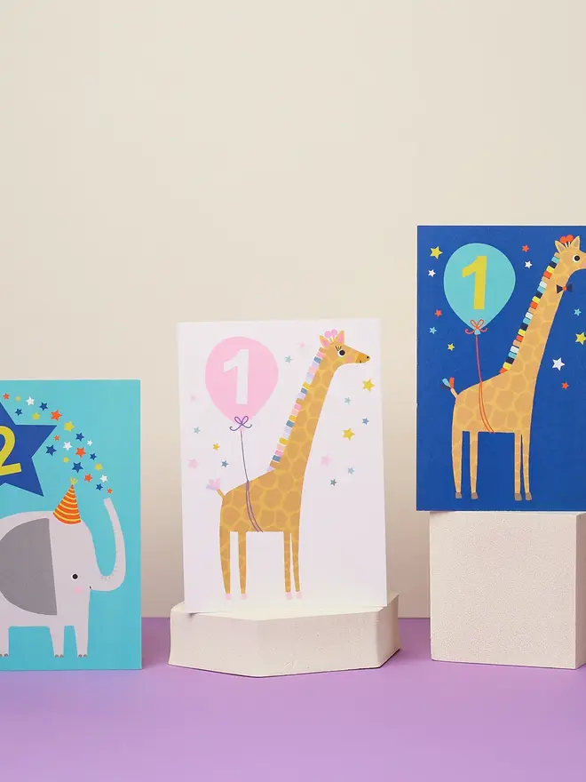 Giraffe Baby Age 1 Birthday Card
