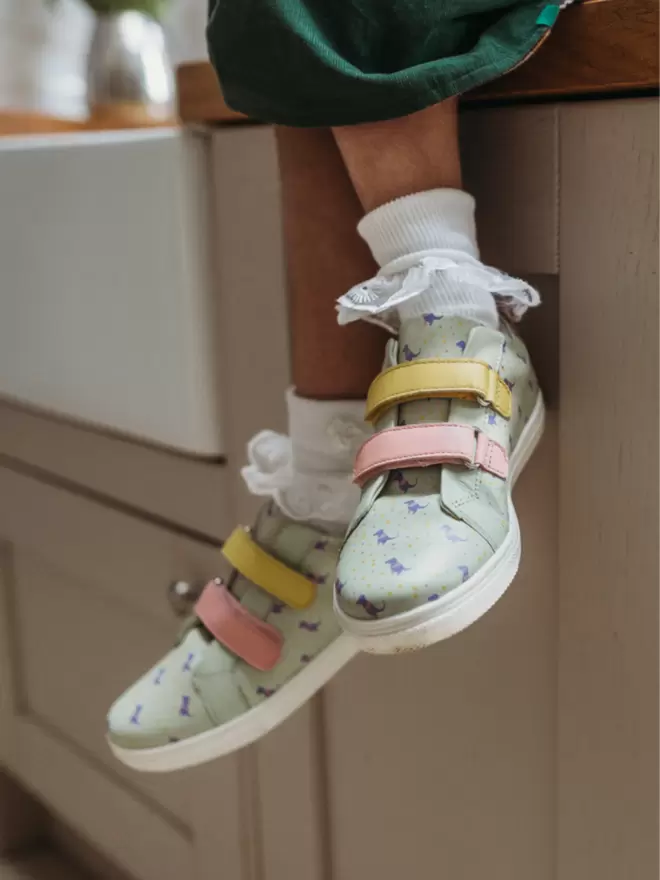Pip and Henry mint green dinosaur print sneakers