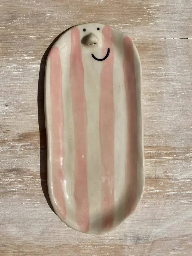 pink long trinket dish front on