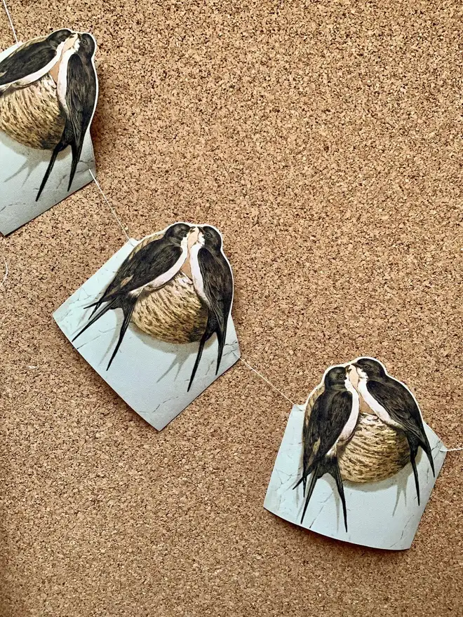 Fabric bunting of nesting swallows