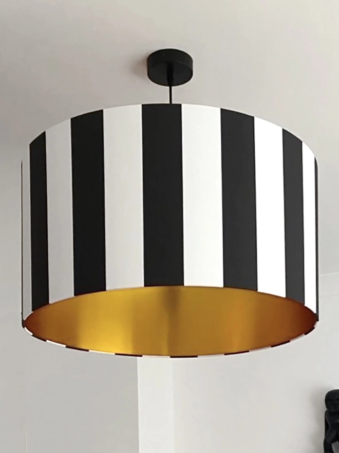 Beetlejuice vertical striped ceiling lampshade with Gold foil lining