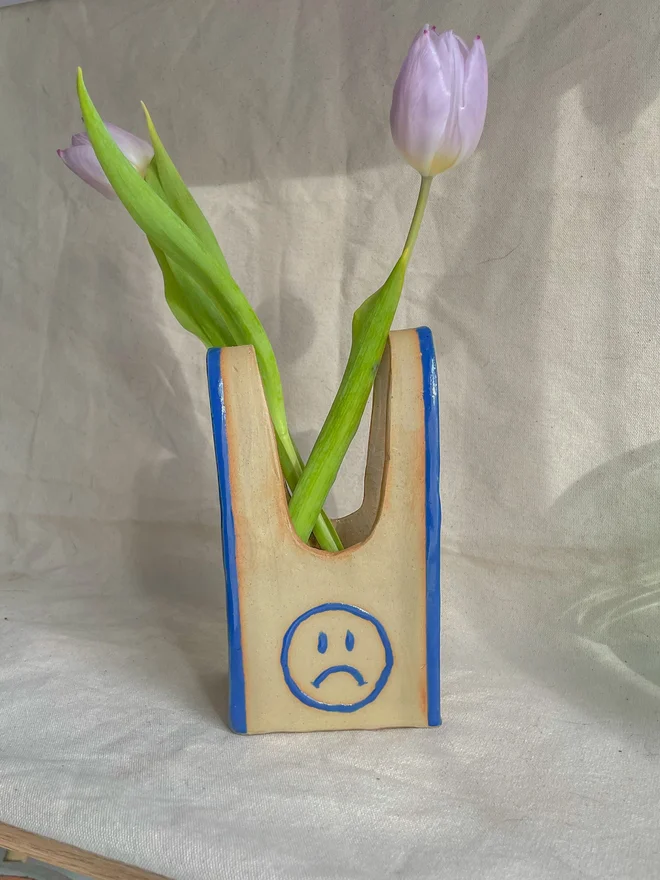 Ceramic Tote Bag, Sad Face