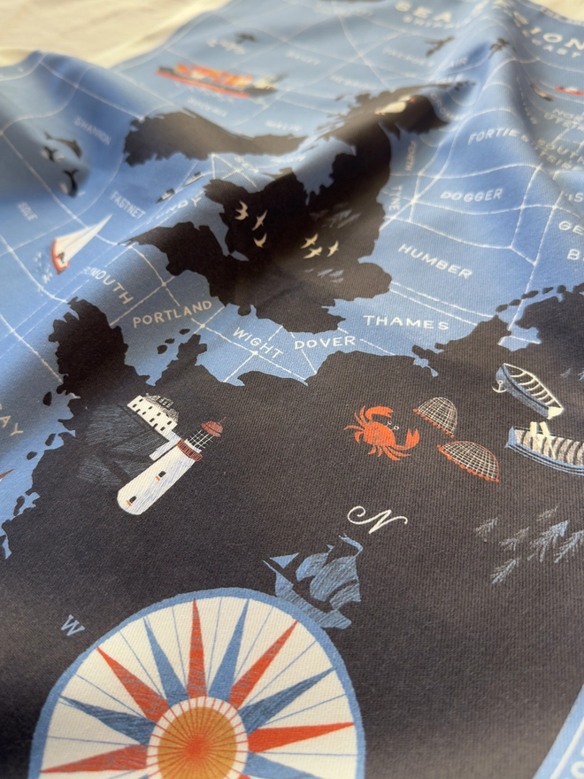 Sea Regions of the United Kingdom Tea Towel Close Up
