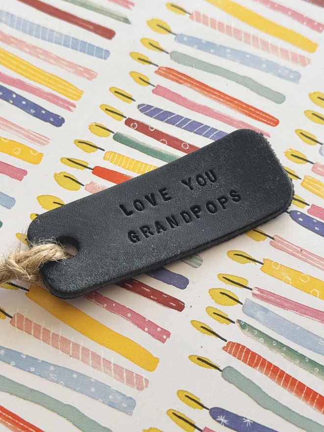 navy blue leather gift tag label