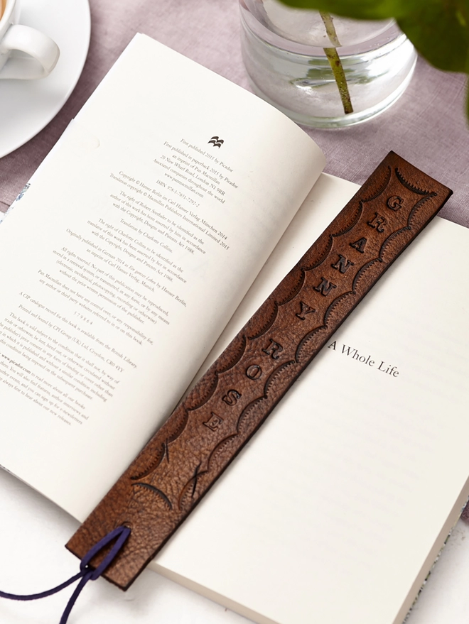 Dark Tan hand stamped bookmark